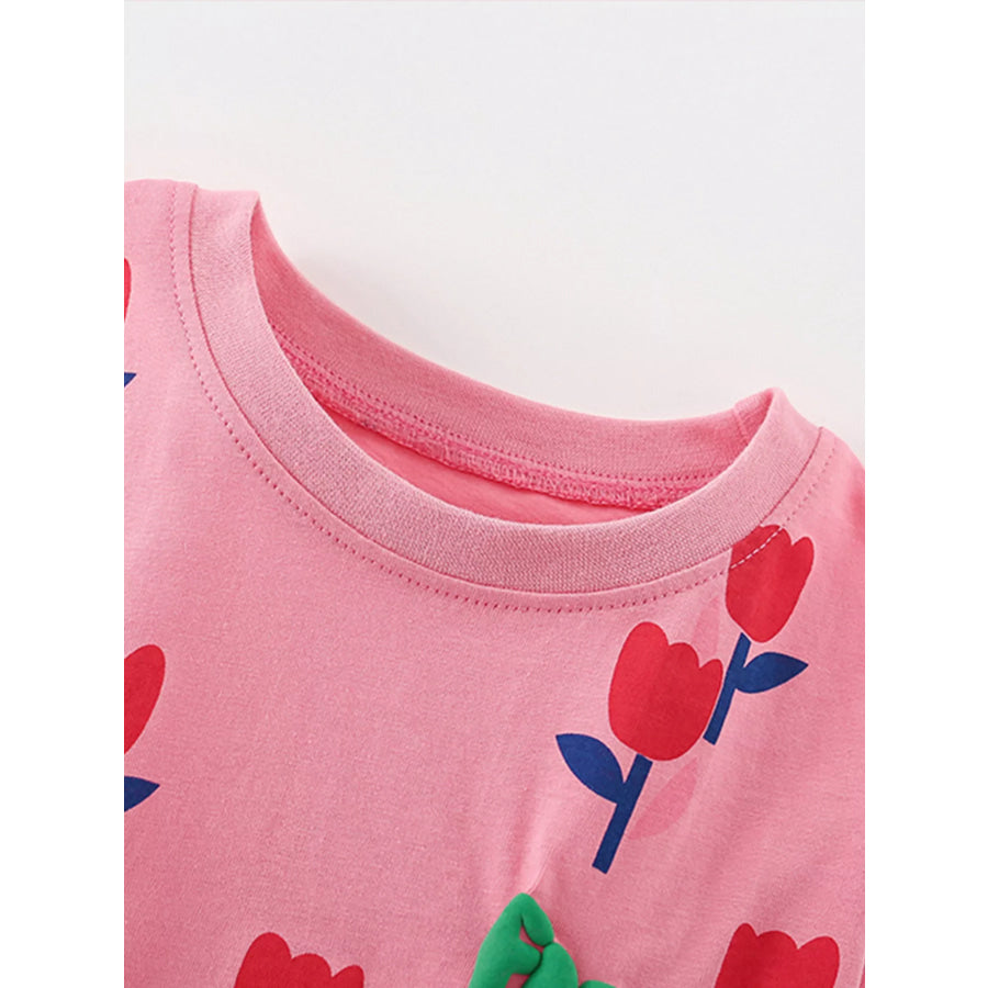 Children’s Flower Round Neck Tee and Shorts Set Apparel and Accessories
