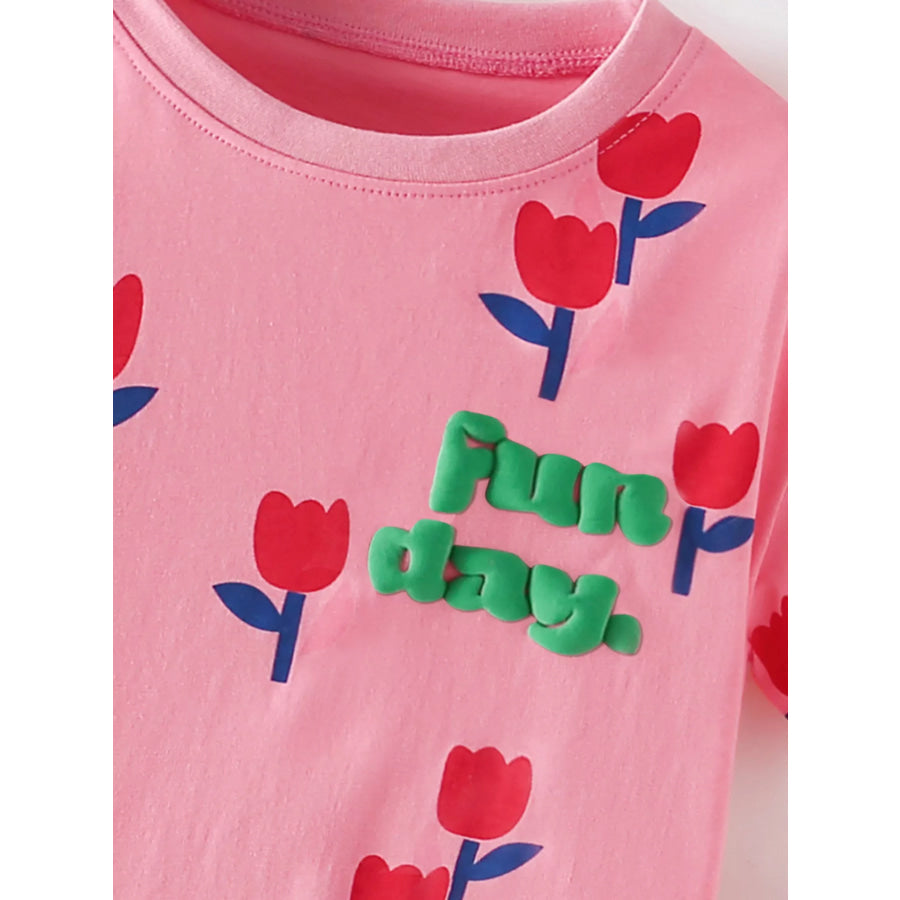 Children’s Flower Round Neck Tee and Shorts Set Apparel and Accessories