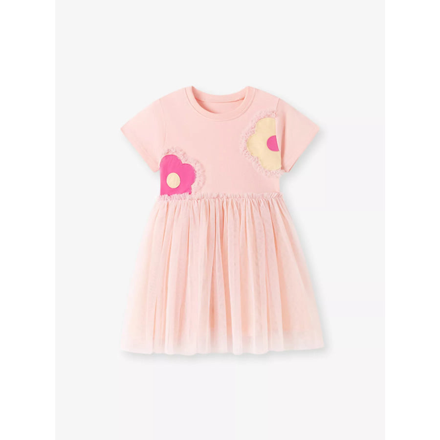 Children’s Flower Round Neck Tulle Dress Apparel and Accessories