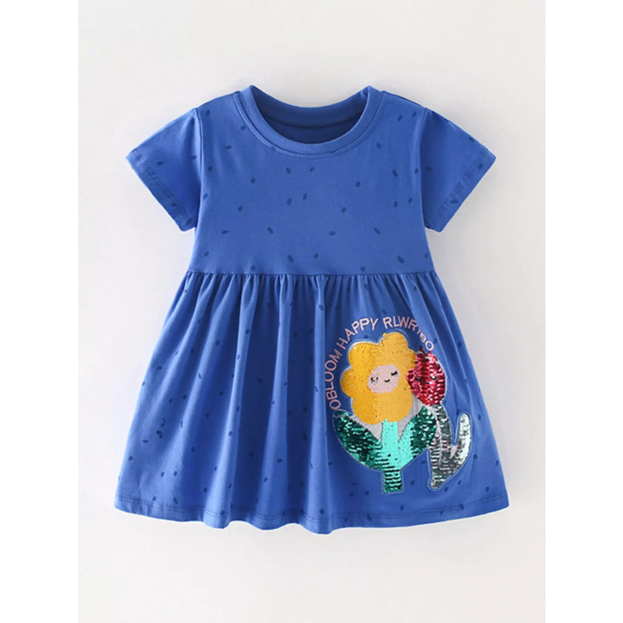 Children’s Flower Sequin Short Sleeve Dress Royal Blue / 5Y Apparel and Accessories