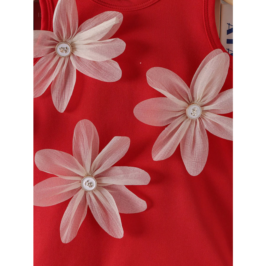 Children’s Flower Sleeveless Round Neck Dress Apparel and Accessories