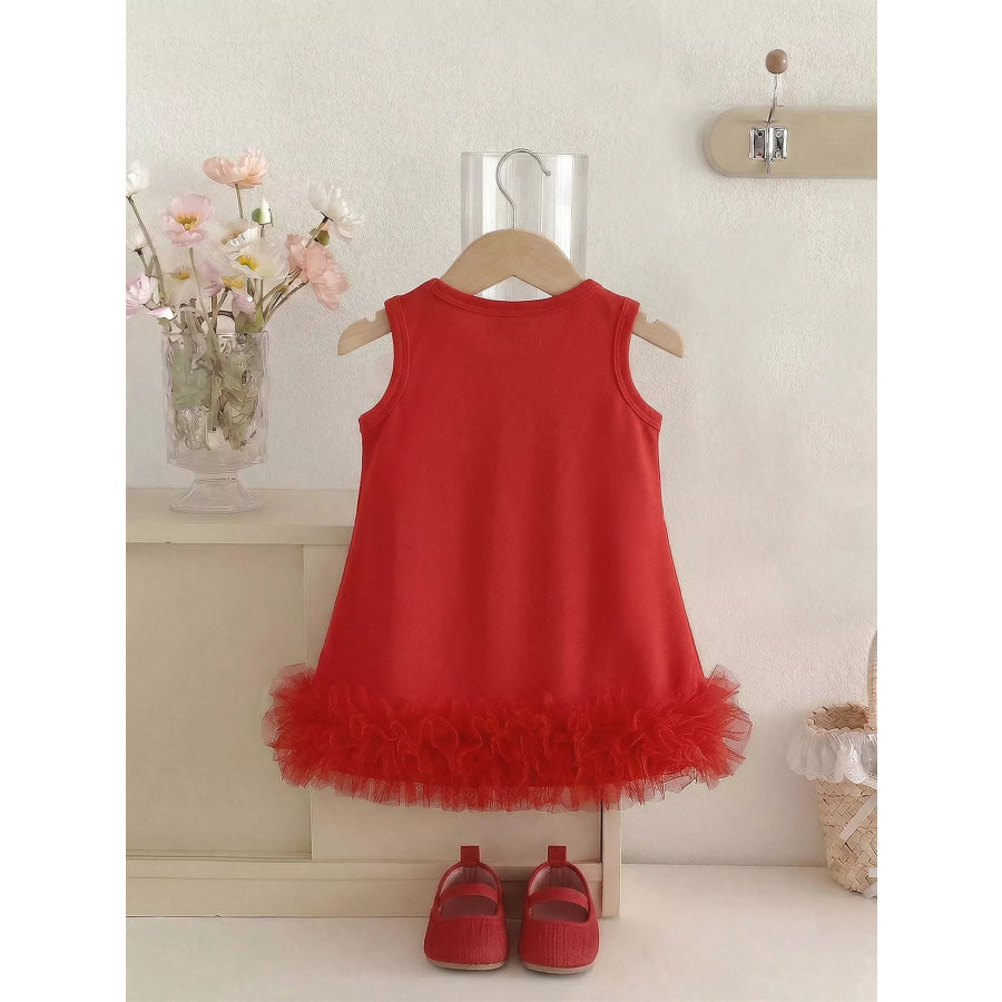 Children’s Flower Sleeveless Round Neck Dress Apparel and Accessories