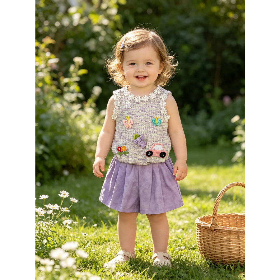 Children’s Flower Sleeveless Top and Shorts Set Light Purple / 6-9M Apparel and Accessories