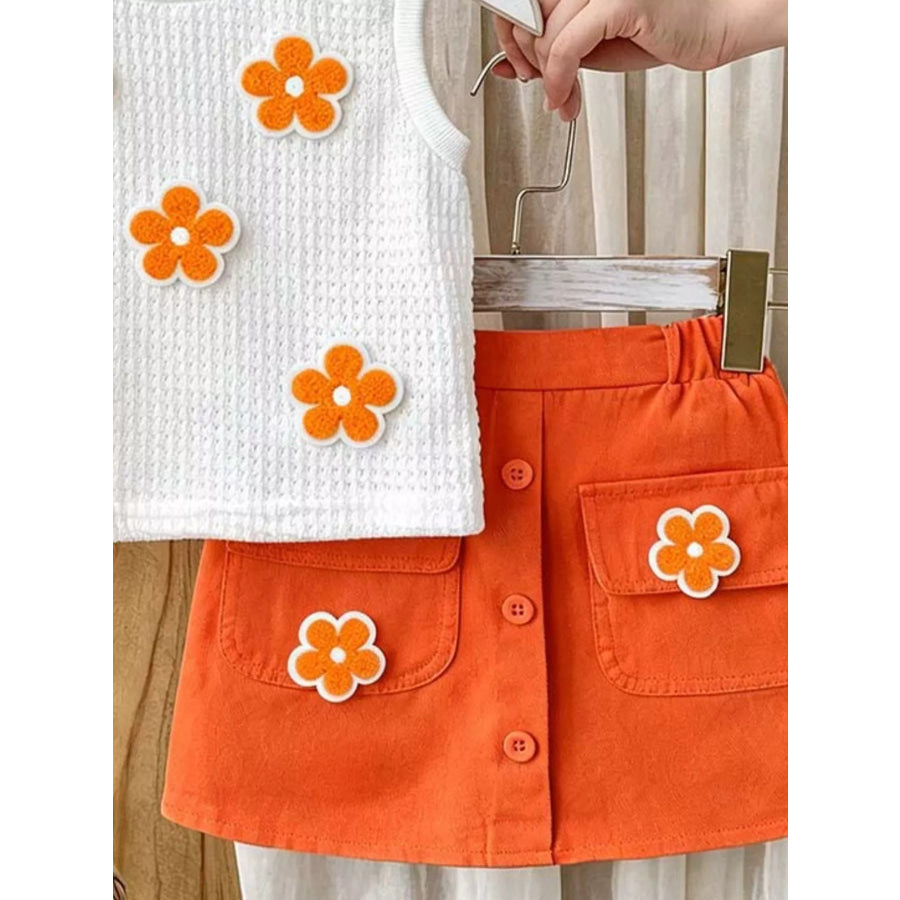 Children’s Flower Sleeveless Top and Skirt Set Apparel and Accessories