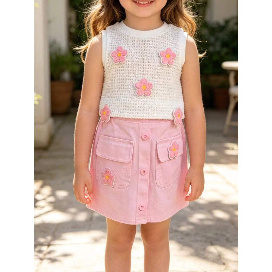 Children’s Flower Sleeveless Top and Skirt Set Apparel and Accessories