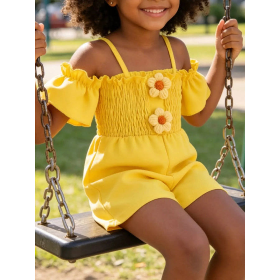 Children’s Flower Smocked Short Sleeve Romper Yellow / 18-24M Apparel and Accessories