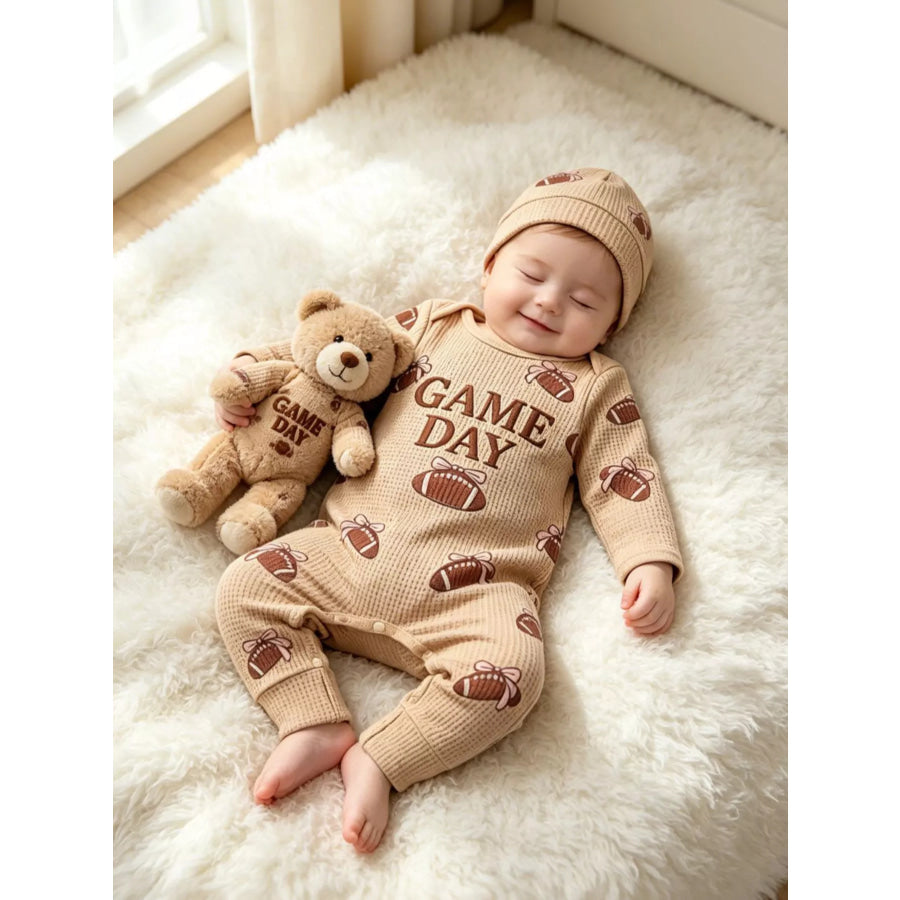 Children’s Football Print Game Day Long Sleeve Jumpsuit and Hat Set Apparel Accessories