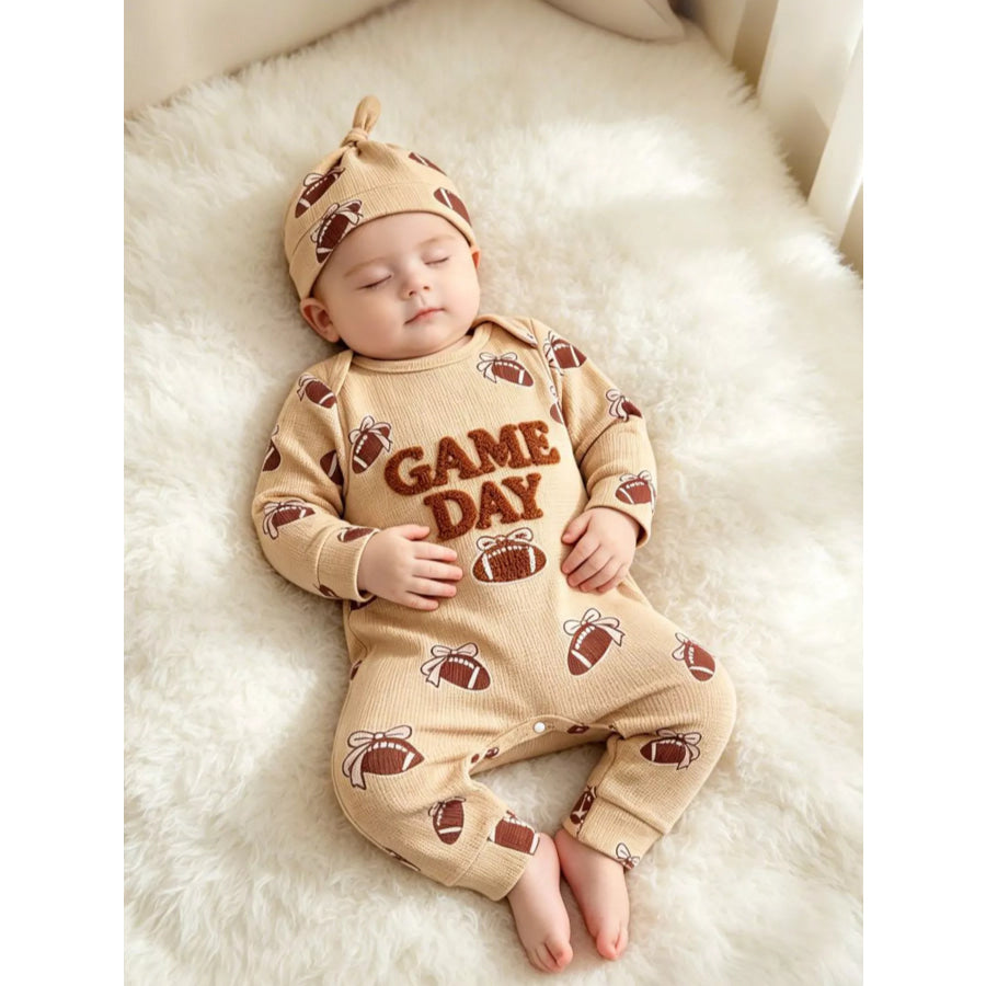 Children’s Football Print Game Day Long Sleeve Jumpsuit and Hat Set Apparel Accessories