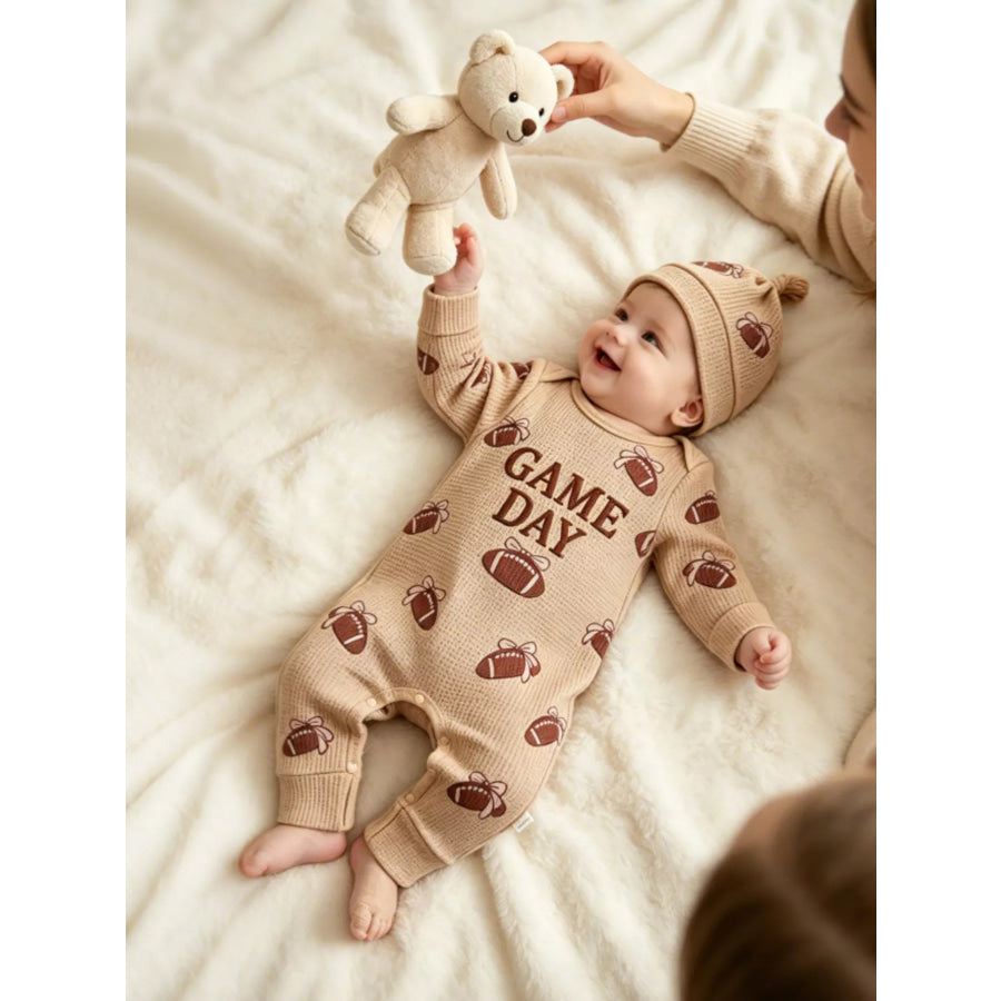 Children’s Football Print Game Day Long Sleeve Jumpsuit and Hat Set Apparel Accessories