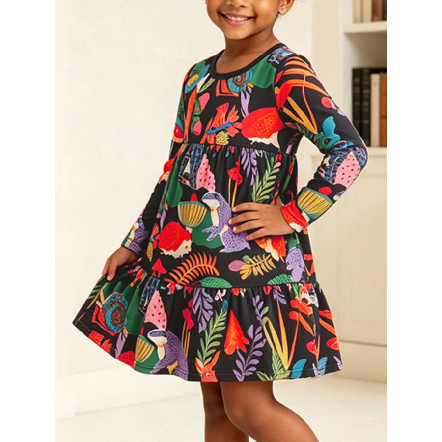 Children’s Forest Animal Print Long-Sleeve Dress Apparel and Accessories