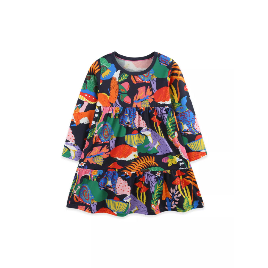Children’s Forest Animal Print Long-Sleeve Dress Apparel and Accessories
