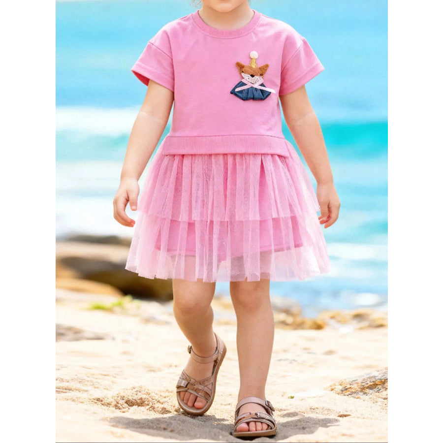 Children’s Fox Applique Tulle Layered Dress Fuchsia Pink / 2Y Apparel and Accessories