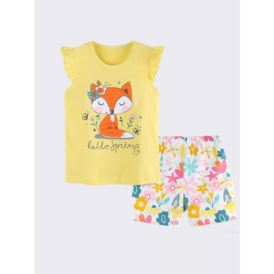Children’s Fox Graphic Ruffled Top and Shorts Set Apparel and Accessories