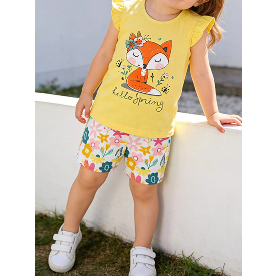Children’s Fox Graphic Ruffled Top and Shorts Set Apparel and Accessories