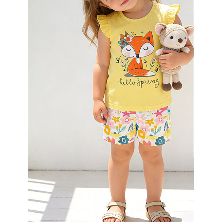 Children’s Fox Graphic Ruffled Top and Shorts Set Apparel and Accessories