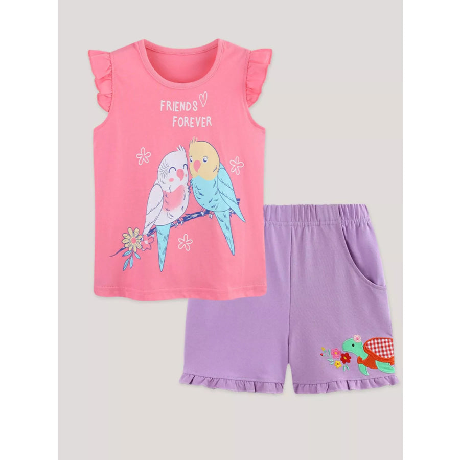 Children’s Friends Forever Birdie Graphic Top and Shorts Set Pink / 2Y Apparel and Accessories