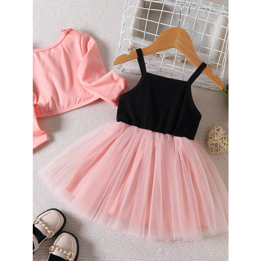 Children’s Frill Cardigan and Rainbow Print Tulle Dress Set Apparel and Accessories