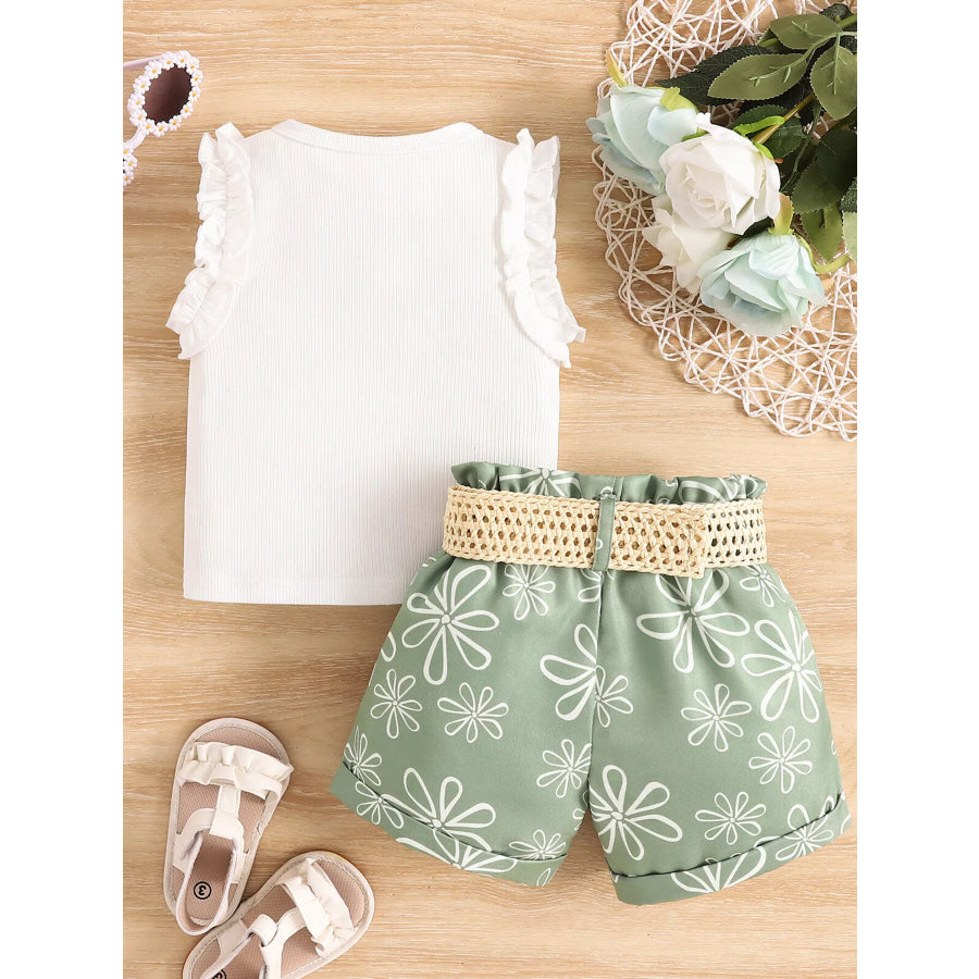 Children’s Frill Sleeveless Top and Belt Shorts Set Apparel and Accessories