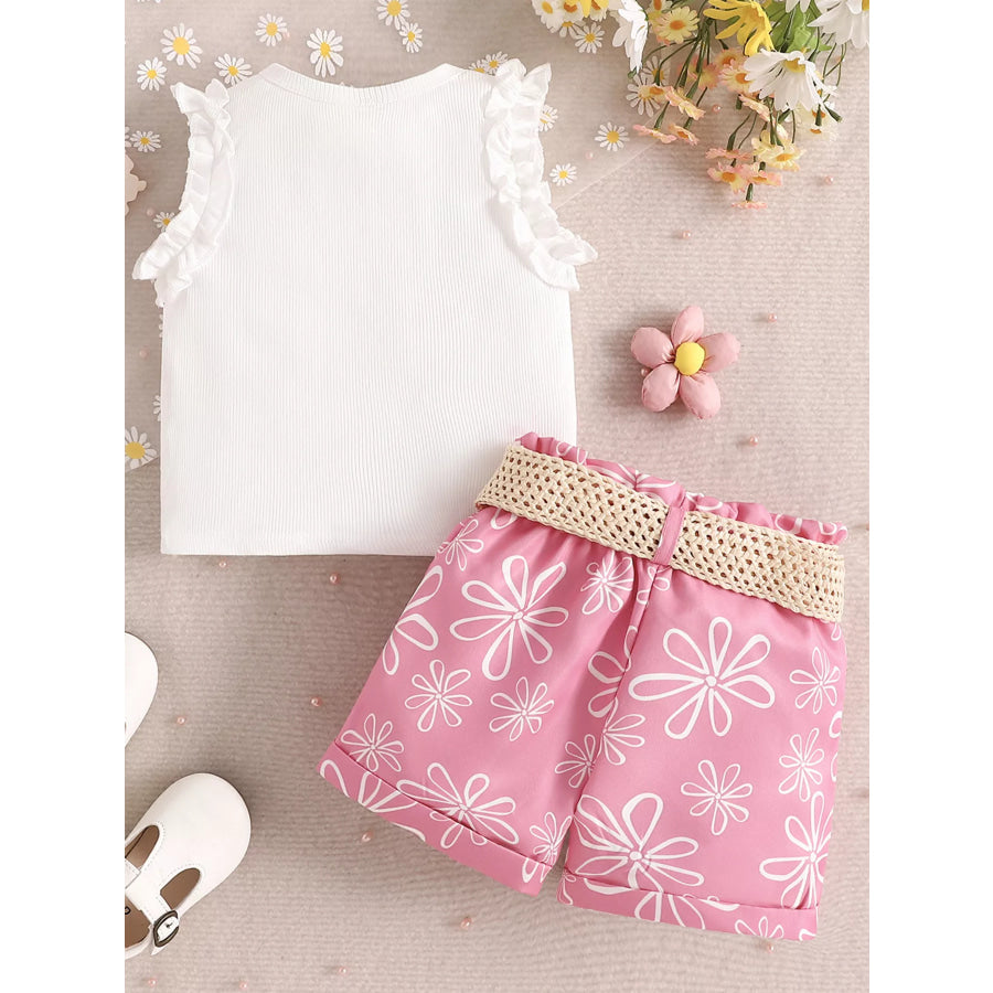 Children’s Frill Sleeveless Top and Belt Shorts Set Apparel and Accessories