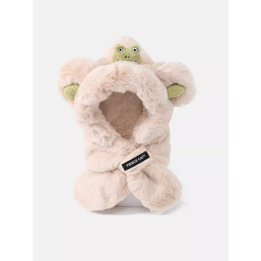 Children’s Frog Plush Scarf Hat Beige / One Size Apparel and Accessories