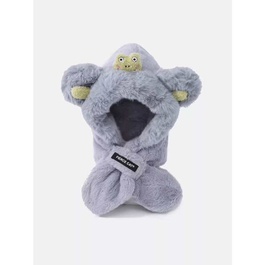 Children’s Frog Plush Scarf Hat Blue / One Size Apparel and Accessories