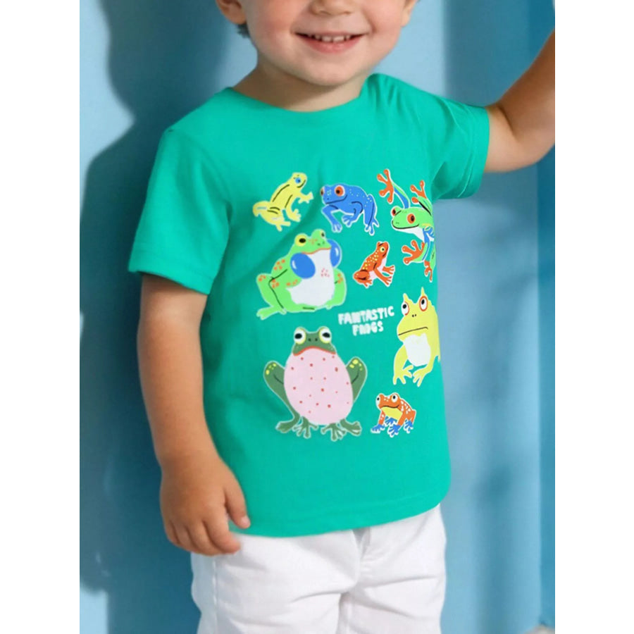 Children’s Frog Print Short Sleeve T-Shirt Turquoise / 2Y Apparel and Accessories