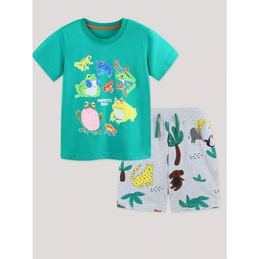 Children’s Frog Print Short Sleeve Tee and Shorts Set Apparel and Accessories