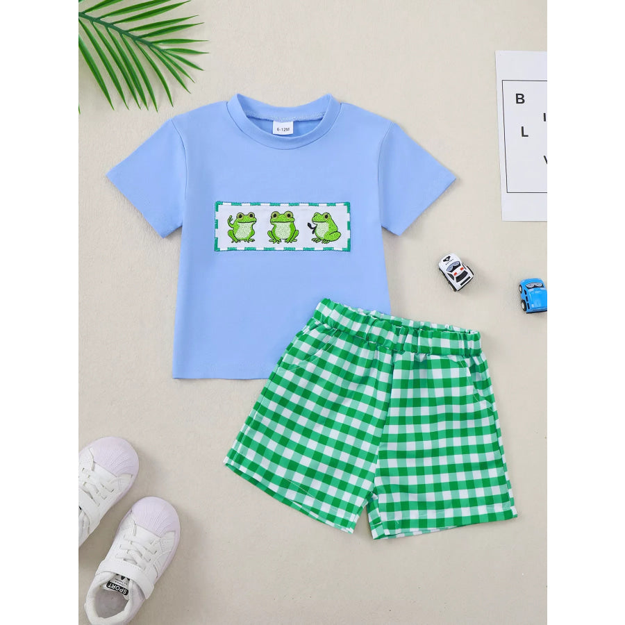 Children’s Frog Short Sleeve T-Shirt & Shorts Set Blue / 6-12M Apparel and Accessories