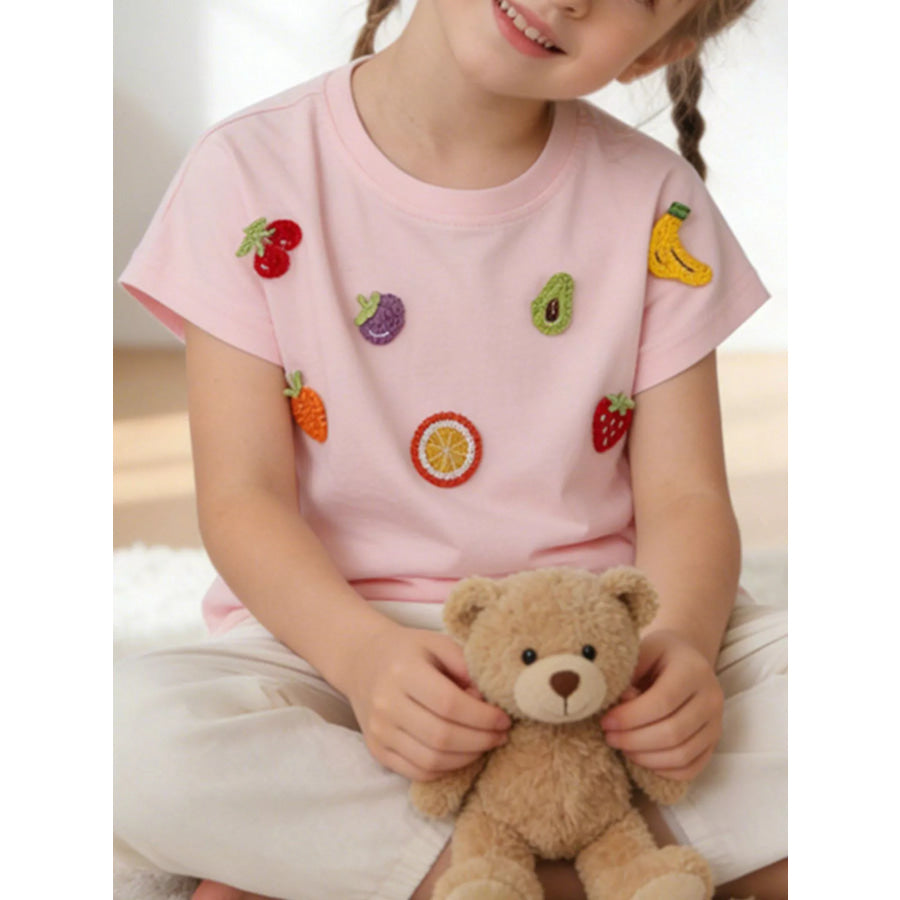 Children’s Fruit Applique Round Neck T-Shirt Blush Pink / 3T