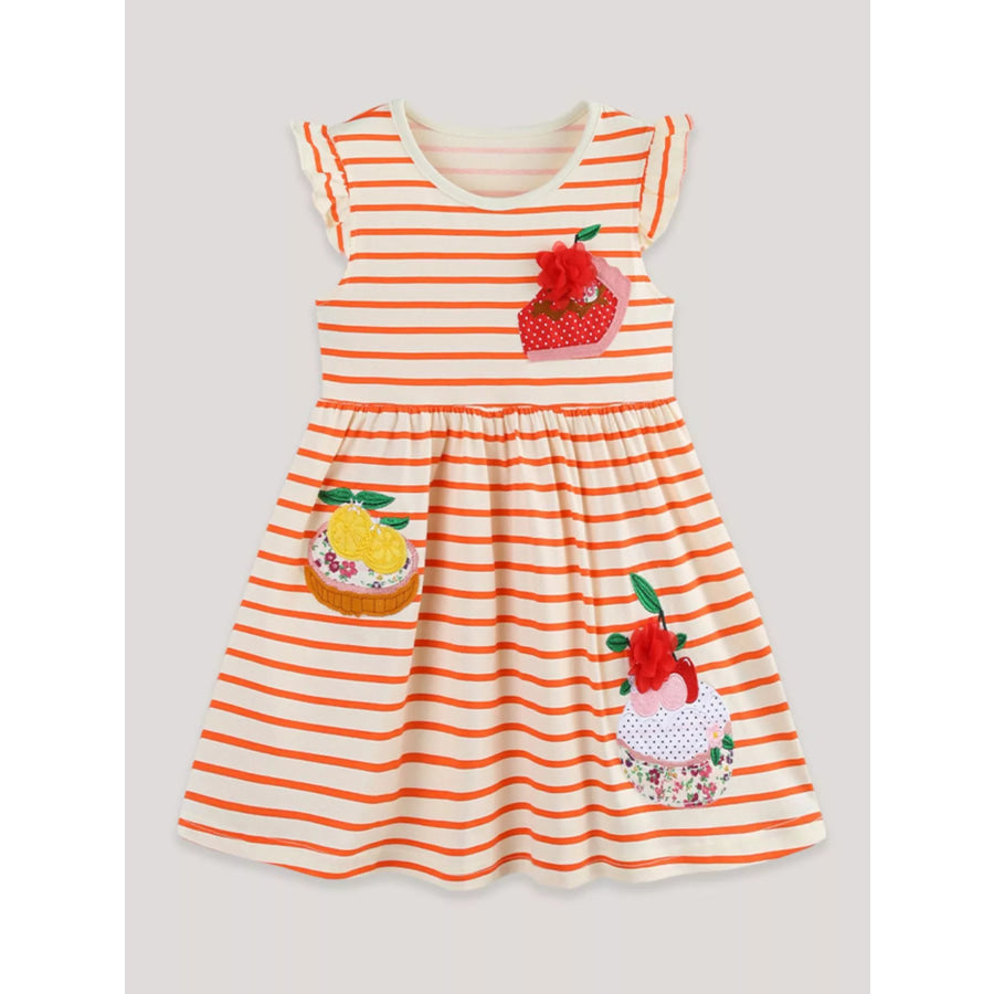 Children’s Fruit Embroidered Ruffled Striped Dress Apparel and Accessories