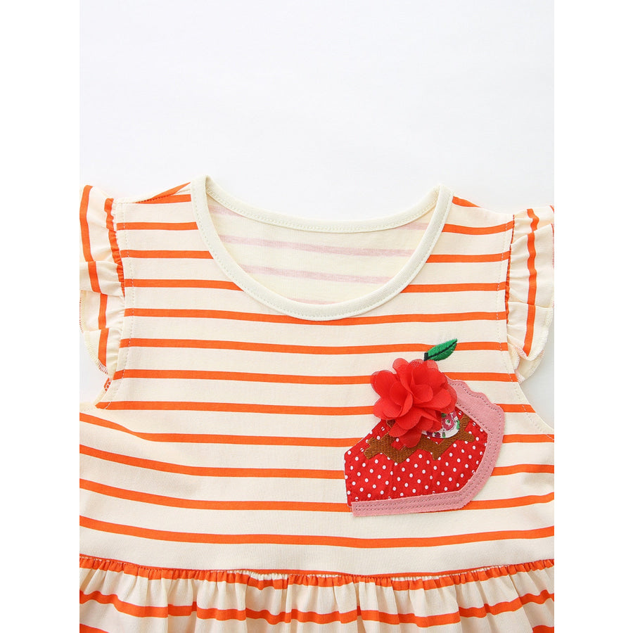 Children’s Fruit Embroidered Ruffled Striped Dress Apparel and Accessories