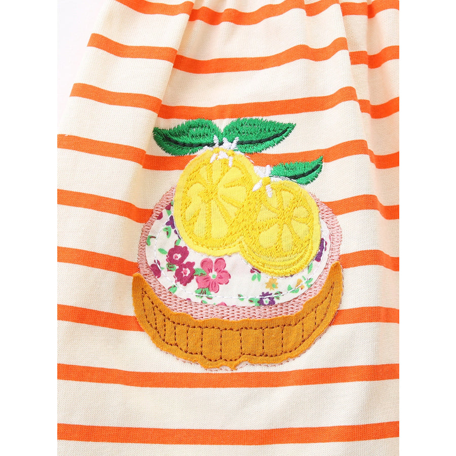 Children’s Fruit Embroidered Ruffled Striped Dress Apparel and Accessories