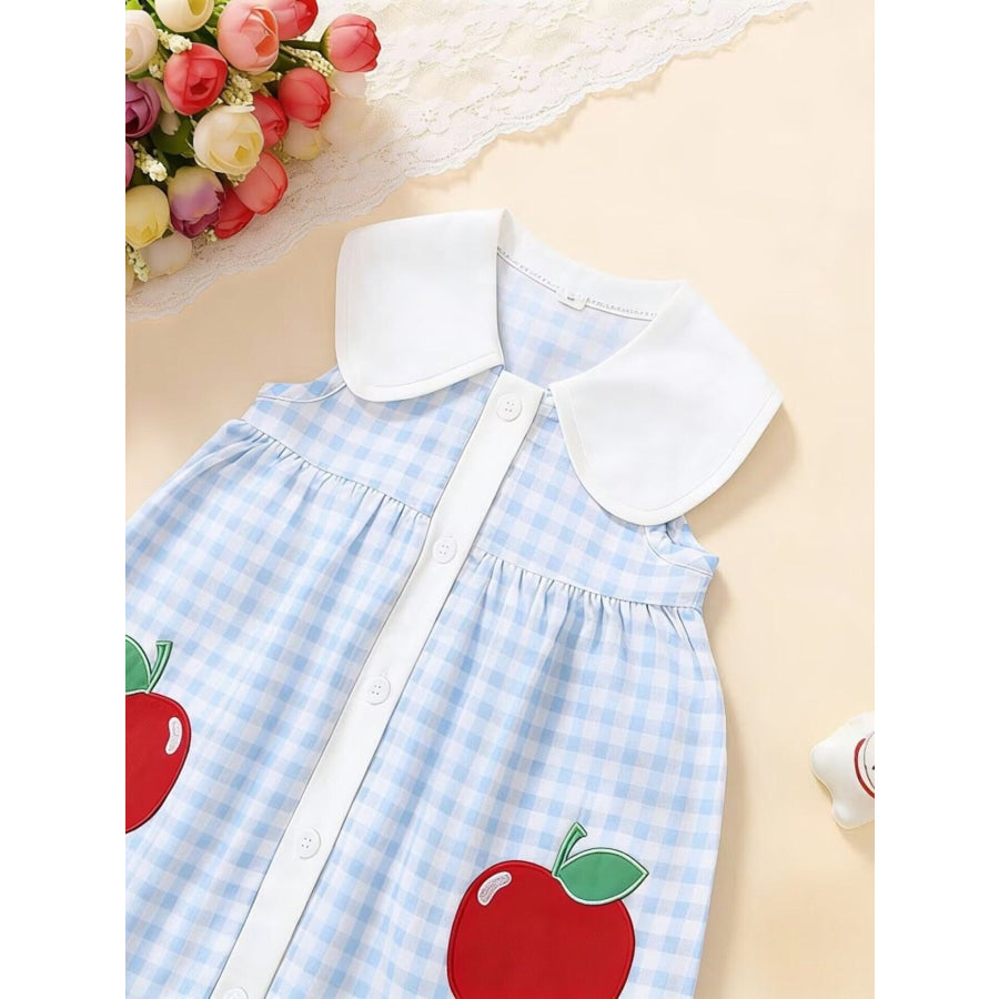 Children’s Fruit Embroidered Sleeveless Plaid Dress Apparel and Accessories