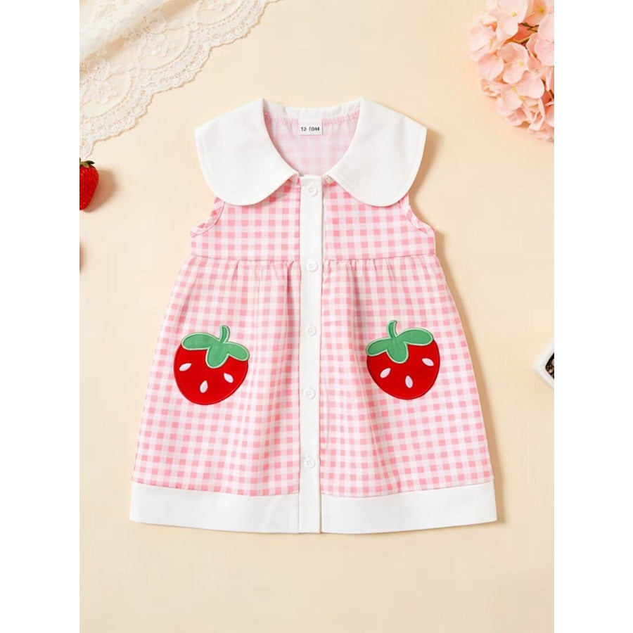 Children’s Fruit Embroidered Sleeveless Plaid Dress Pink / 12-18M Apparel and Accessories