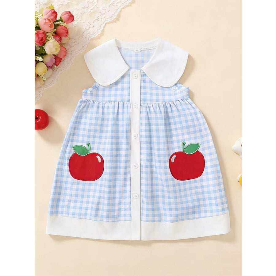 Children’s Fruit Embroidered Sleeveless Plaid Dress Sky Blue / 12-18M Apparel and Accessories