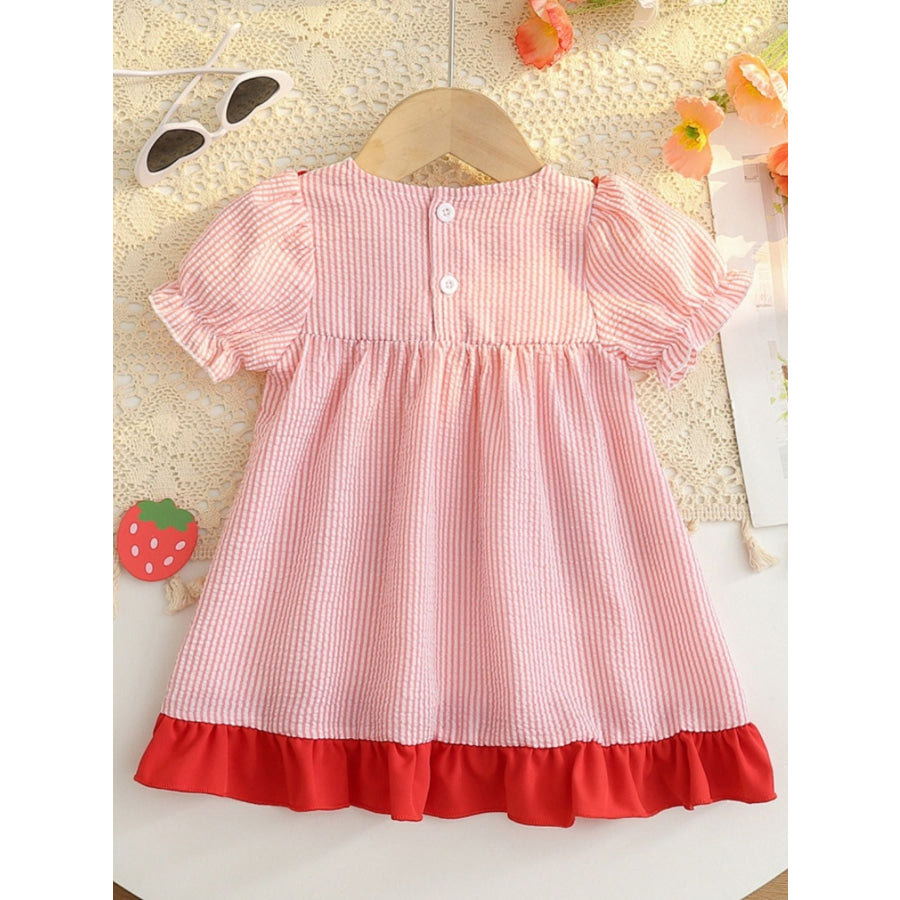 Children’s Fruit Embroidered Striped Short Sleeve Dress Apparel and Accessories