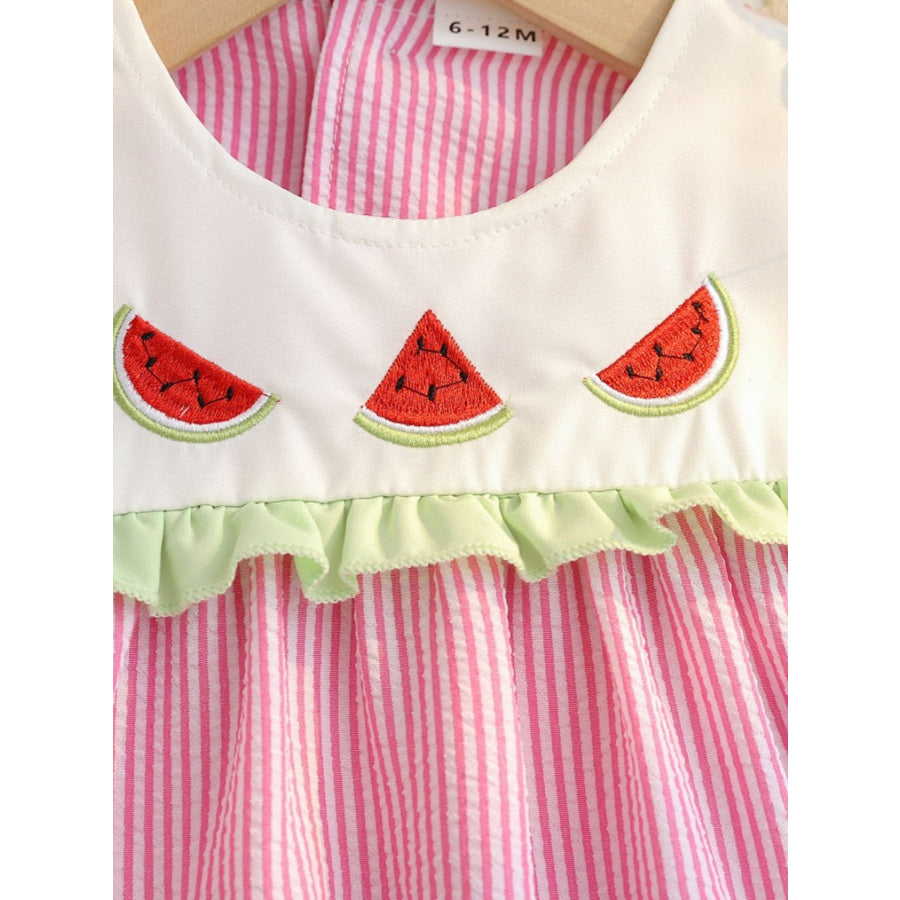 Children’s Fruit Embroidered Striped Short Sleeve Dress Apparel and Accessories