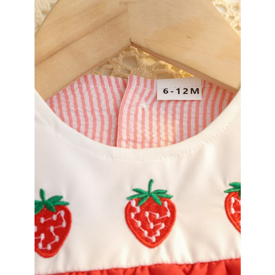 Children’s Fruit Embroidered Striped Short Sleeve Dress Apparel and Accessories