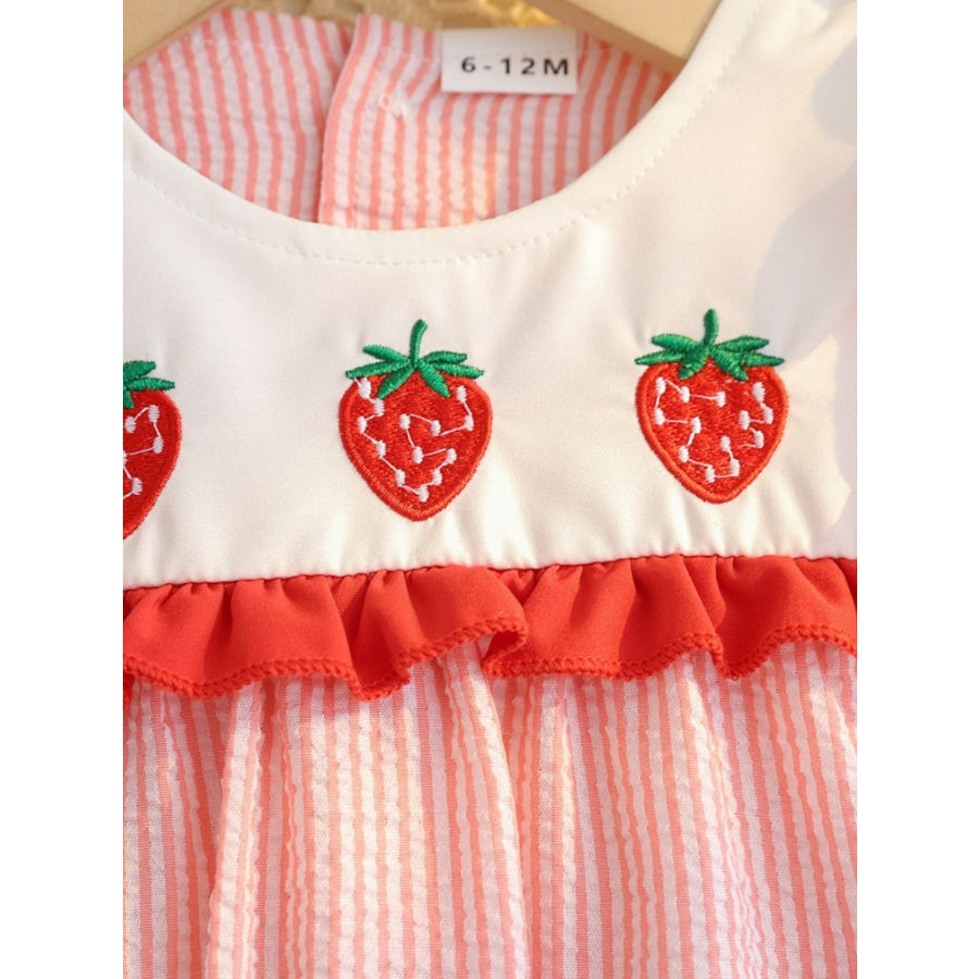 Children’s Fruit Embroidered Striped Short Sleeve Dress Apparel and Accessories
