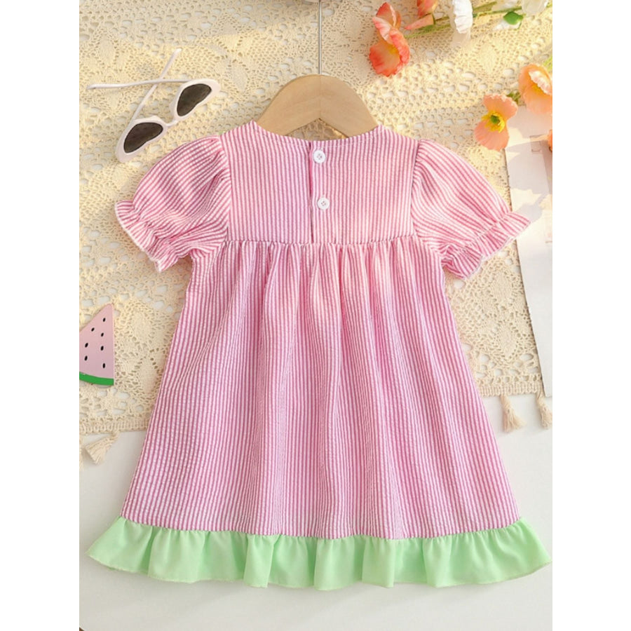 Children’s Fruit Embroidered Striped Short Sleeve Dress Apparel and Accessories