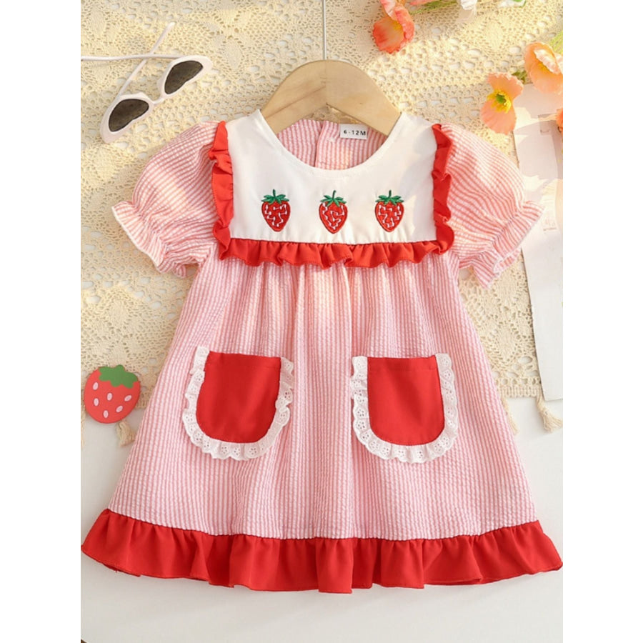 Children’s Fruit Embroidered Striped Short Sleeve Dress Red / 6-12M Apparel and Accessories