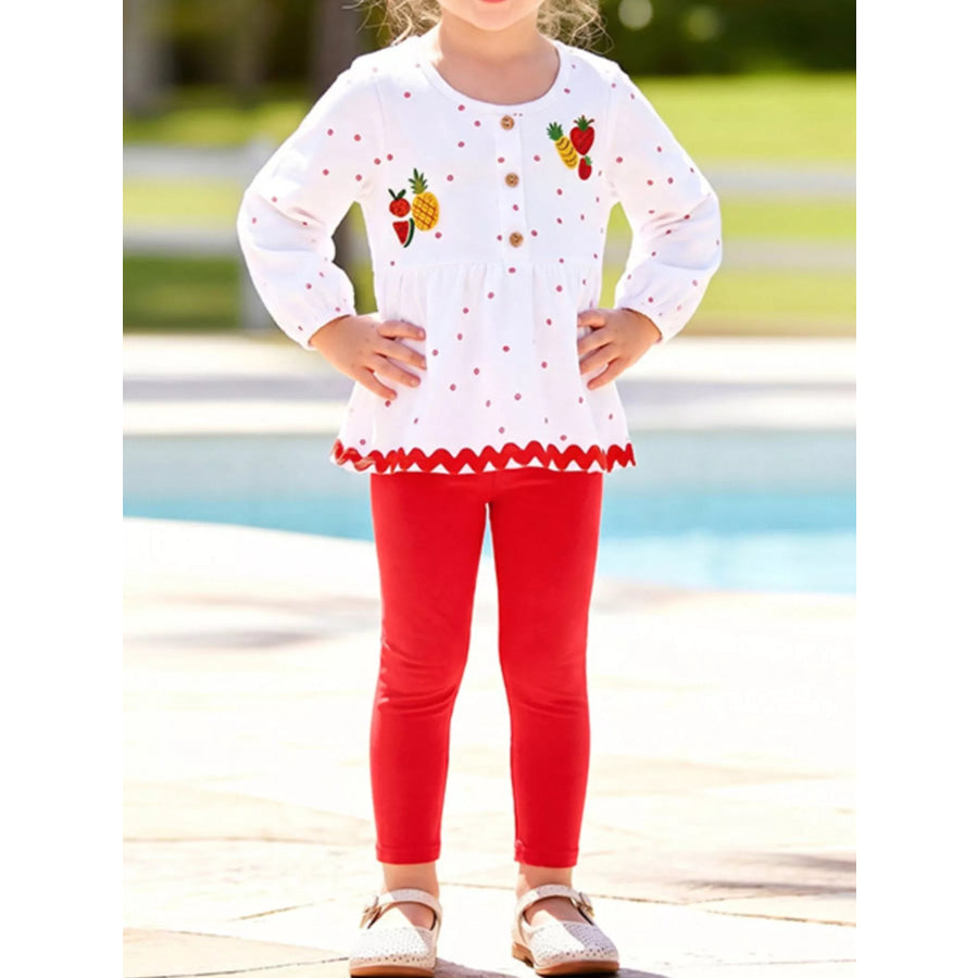 Children’s Fruit Peplum Top and Leggings Two-Piece Set White / 2Y Apparel and Accessories