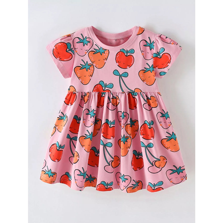 Children’s Fruit Print Round Neck Casual Dress Apparel and Accessories