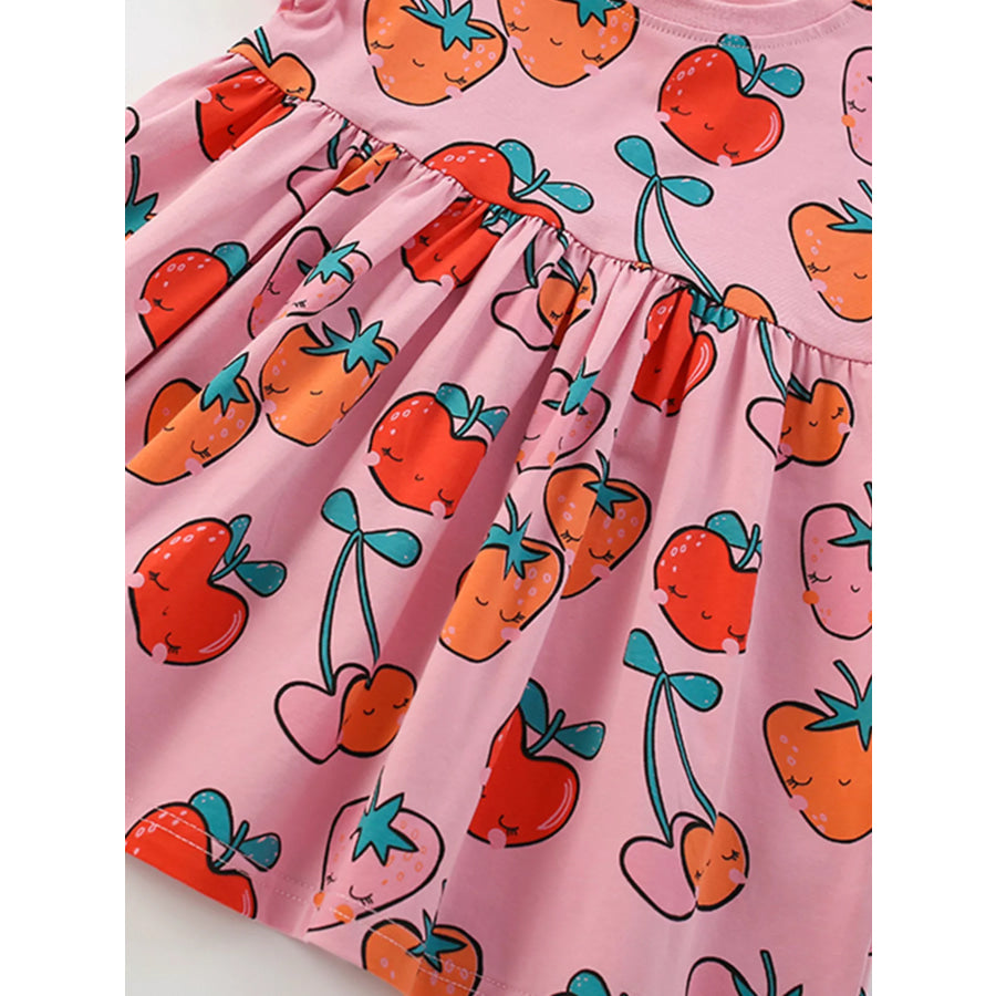 Children’s Fruit Print Round Neck Casual Dress Apparel and Accessories