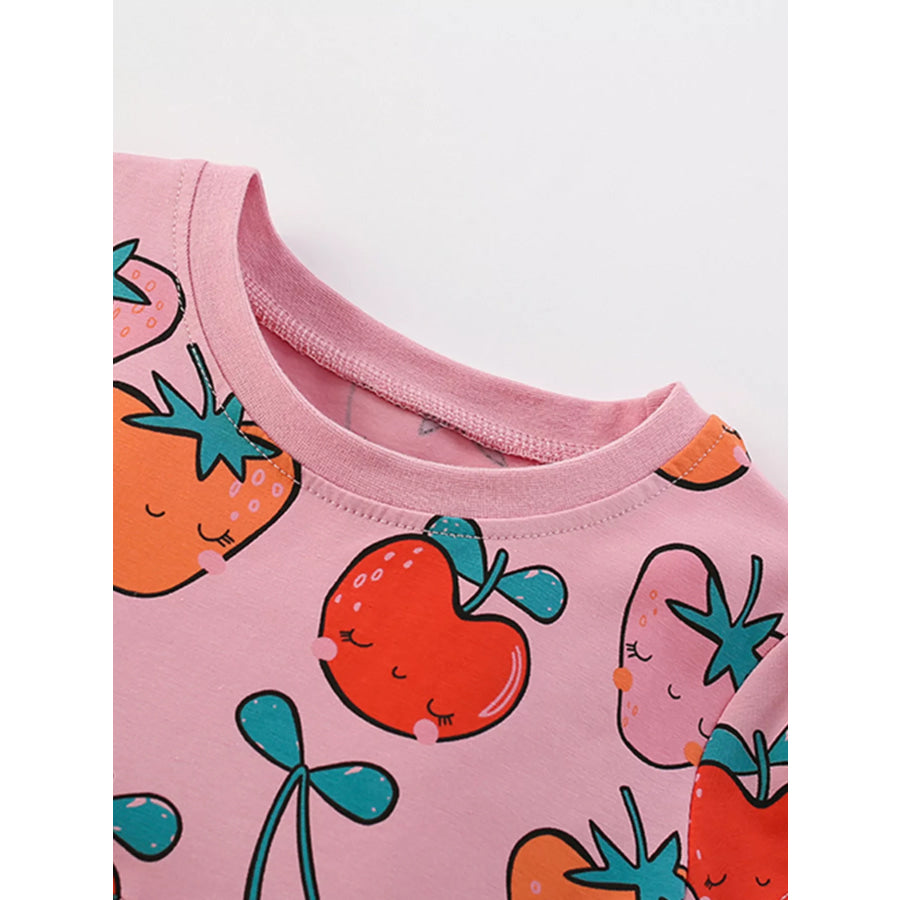 Children’s Fruit Print Round Neck Casual Dress Apparel and Accessories