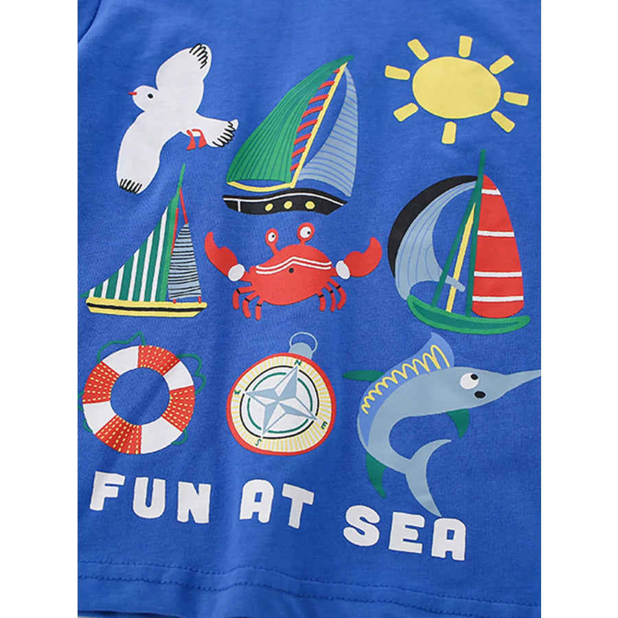 Children’s Fun at Sea Graphic Tee & Striped Shorts Set Apparel and Accessories