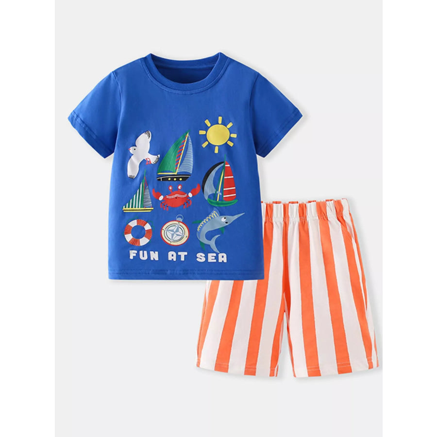 Children’s Fun at Sea Graphic Tee & Striped Shorts Set Royal Blue / 2-3Y Apparel and Accessories