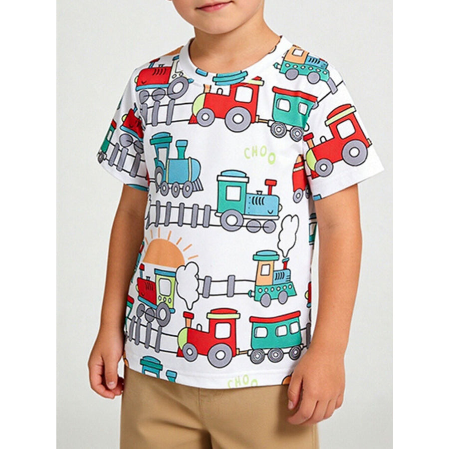 Children’s Fun Train Print Short Sleeve T-Shirt White / 2-3Y Apparel and Accessories