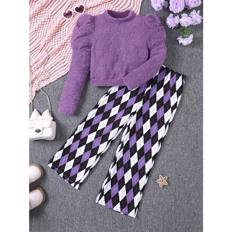 Children’s Fuzzy Knit Top & Pants Set Mauve / 8Y Apparel and Accessories