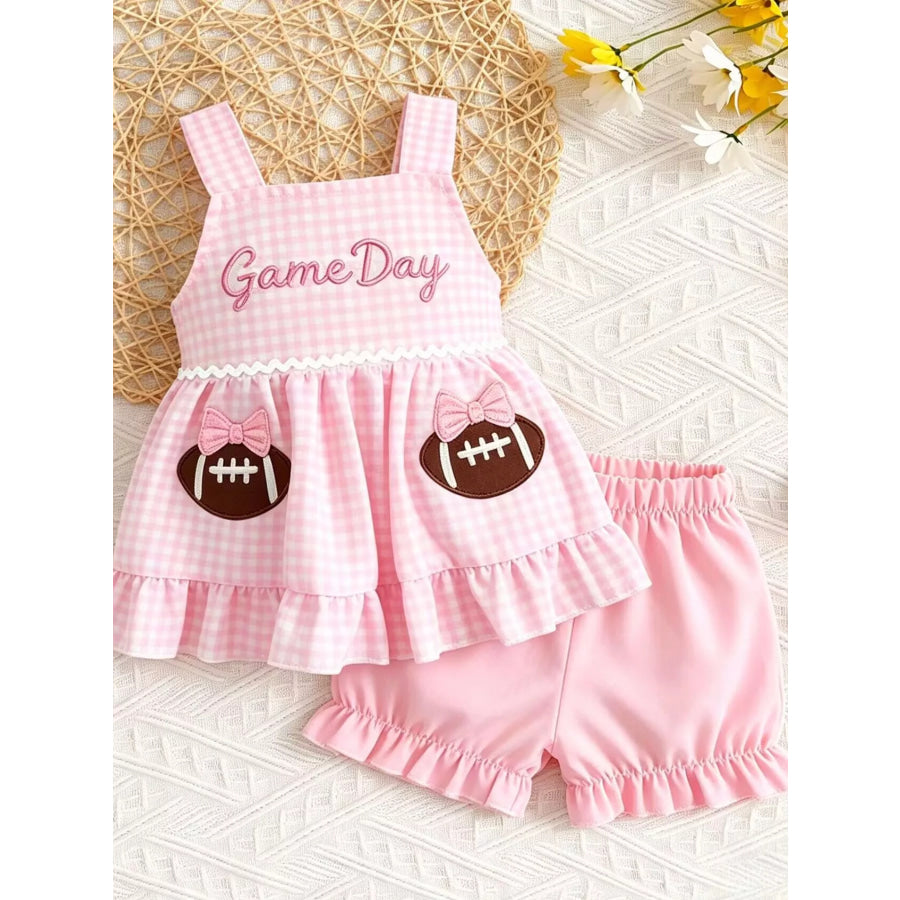 Children’s Game Day Football Gingham Top and Shorts Set Pink / 3-6M Apparel and Accessories